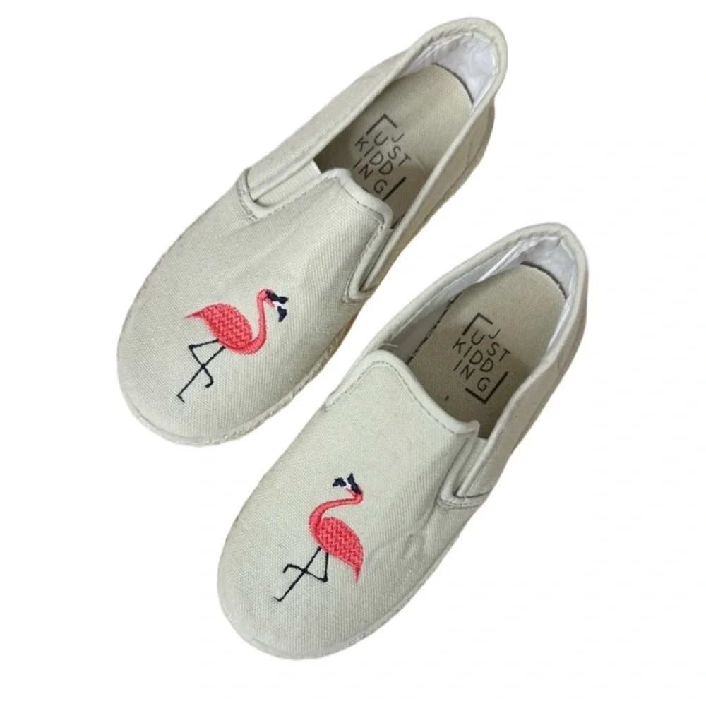 Just Kidding Flamingo Slip On Sneakers Toddler Girl Coastal Preppy Shoes 12